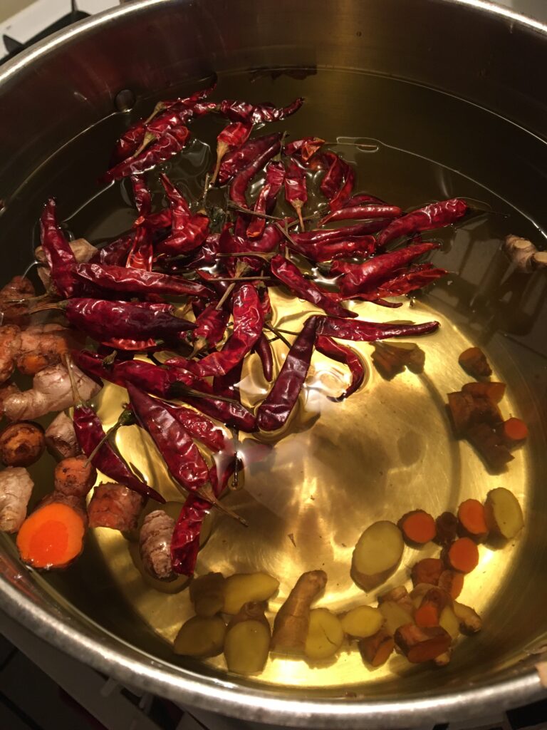 "Texas Heat" ingredients in tea pot on the stove